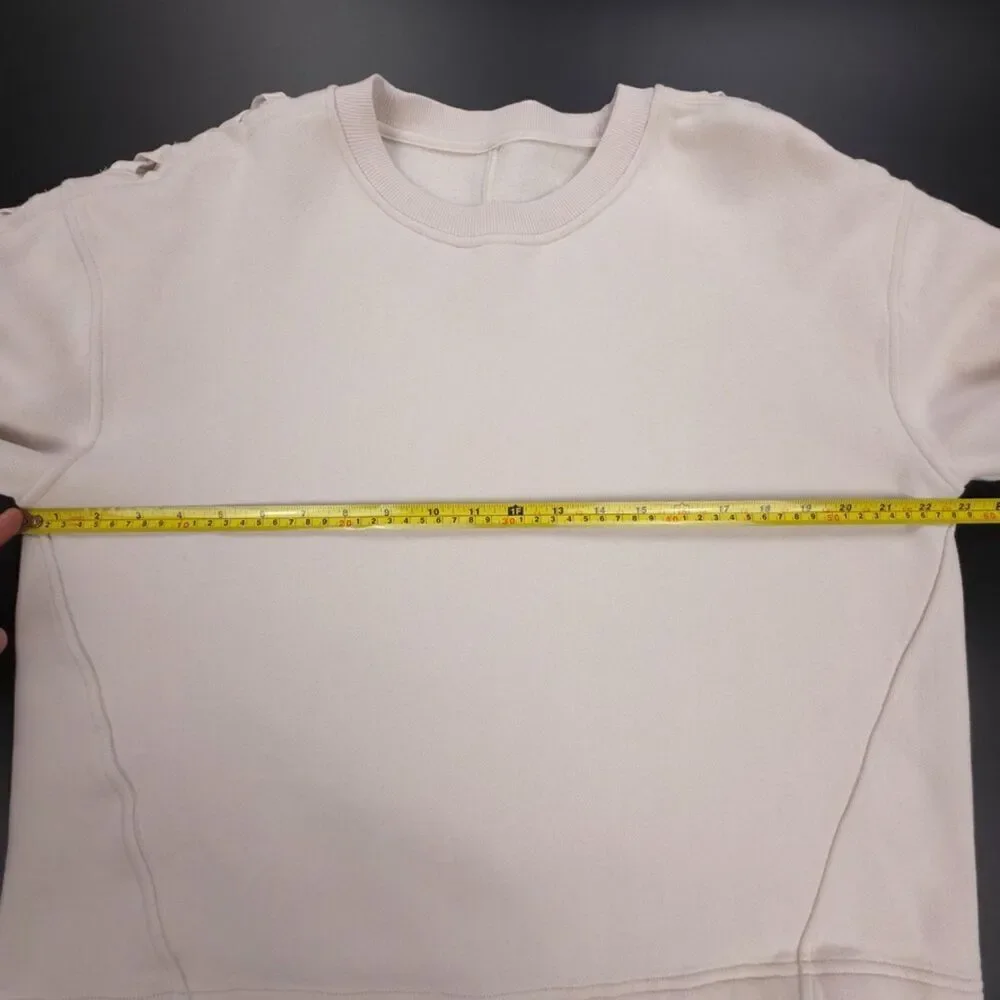 LULULEMON Braided Sleeve Pullover White Opal Fleece Sweatshirt Athleisure Lounge